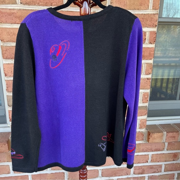 Whimsical purple and black Red Hat Society button-down cardigan. Size XL-1X - Picture 7 of 10